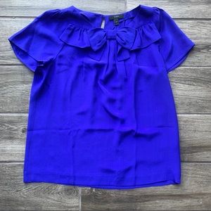 J. Crew Blue Silk Bow Top - 6 -- EUC